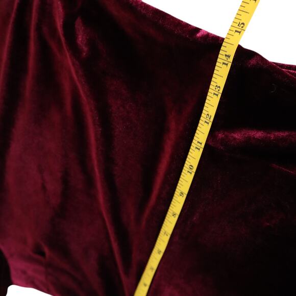 Rebecca B Womens Red Velvet Maxi Dress Size 12 Elegant Open Drape Back Leg Slit - Picture 12 of 13